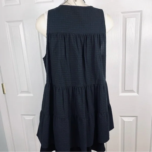 TOPSHOP tank top layered looking Flowy blouse SOLID BLACK V neck sleeveless 12 - Picture 2 of 11